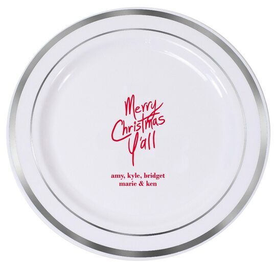 Fun Merry Christmas Y'all Premium Banded Plastic Plates